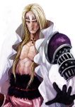  armor basill_hawkins blonde_hair cross gloves lack long_hair male one_piece open_clothes open_shirt realistic shirt solo tattoo 