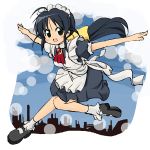  black_eyes black_hair jumping long_hair mahoromatic maid mary_janes nemuro_nao outstretched_arms shoes spread_arms 