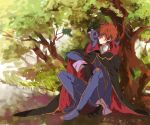  animal_on_shoulder arthur_(code_geass) camelot cat code_geass kururugi_suzaku male sitting solo under_tree zero_(cosplay) 