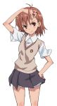  brown_hair hair_ornament hairclip hand_in_hair highres katochin_(pixiv) misaka_mikoto school_uniform shorts to_aru_majutsu_no_index 