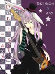  1girl akiyama_mio akiyama_mio_(cosplay) animal_ears bunny_ears character_name cosplay don&#039;t_say_&quot;lazy&quot; don&#039;t_say_lazy dress guitar hareruya-xii hat instrument k-on! lavender_hair long_hair mini_top_hat parody rabbit_ears red_eyes reisen_udongein_inaba solo striped top_hat touhou 