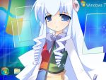  1girl 7 blue_background blue_eyes bow curly_hair expressionless long_hair os ribbon wallpaper white_hair 