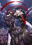  ass bayonetta bayonetta_(character) black_hair blue_eyes breasts glasses gun hinoki long_hair mole statue 