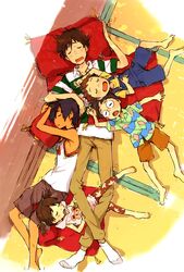  dark_skin feet glasses highres ikezawa_kazuma koiso_kenji niwa open_mouth short_twintails sketch sleeping socks summer_wars twintails 