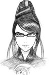  bayonetta bayonetta_(character) black_hair earrings ginga glasses long_hair mole sketch 