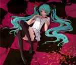  absurdres green_hair hatsune_miku headphones highres long_hair lying petals redjuice reference_work scan solo thigh-highs thighhighs twintails vocaloid world_is_mine_(vocaloid) zettai_ryouiki 