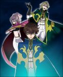  bad_id blonde_hair brown_hair cape code_geass dalc_rose gino_weinberg green_eyes kururugi_suzaku pink_hair red_eyes wink 