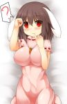  1girl alternate_breast_size animal_ears blush breasts brown_hair carrot dress highres inaba_tewi large_breasts rabbit_ears red_eyes short_hair smile solo touhou us2s 