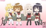  4girls black_hair blonde_hair blush brown_hair food highres kawamura_reo long_hair multiple_girls open_mouth ribbon sawaguchi_mai school_uniform sitting skirt smile sono_hanabira_ni_kuchizuke_wo tagme yuri 