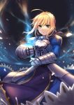 1girl absurdres ahoge armor armored_dress blonde_hair fate/stay_night fate_(series) greaves green_eyes highres ks saber solo type-moon 