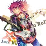  chain collar fingerless_gloves gloves grin guitar hiiragi_jun ice_(iceglacier) instrument jacket leash one_eye_closed onegai_my_melody purple_hair smile violet_eyes 