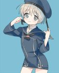  1girl blue_eyes hat kantai_collection looking_at_viewer melompan sailor_dress sailor_hat short_hair silver_hair simple_background smile solo z1_leberecht_maass_(kantai_collection) 