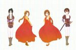  4girls akiyama_mio black_eyes black_hair brown_eyes brown_hair crossdressinging dress hirasawa_yui k-on! komugiko long_hair manabe_nodoka multiple_girls no_glasses prince princess romeo_and_juliet short_hair tainaka_ritsu 