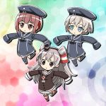  3girls amatsukaze_(kantai_collection) blue_eyes brown_eyes brown_hair chibi choker grey_eyes hair_tubes hairband hat kantai_collection long_hair mikakunin_de_shinkoukei multiple_girls outstretched_arms sailor_dress sailor_hat school_uniform serafuku short_hair silver_hair sleeves_past_wrists spread_arms tk8d32 two_side_up z1_leberecht_maass_(kantai_collection) z3_max_schultz_(kantai_collection) 