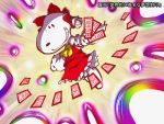  bow chamupei charles_schulz_(style) comic danmaku detached_sleeves hair_bow hair_tubes hakurei_reimu_(cosplay) ofuda peanuts snoopy touhou translation_request 