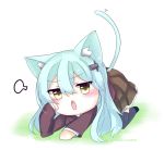  1girl animal_ears aqua_hair cat_ears cat_tail chibi kantai_collection kemonomimi_mode long_hair school_uniform solo suzuya_(kantai_collection) tail thigh-highs yellow_eyes yonerinoko_(banberabu) 