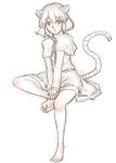  1girl animal_ears barefoot capelet dress kuro_suto_sukii looking_at_viewer mouse_ears mouse_tail nazrin open_mouth sketch solo tail touhou 