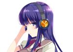  blush headphones long_hair seifuku sora_no_method straight_hair togawa_shione violet_eyes violet_hair 