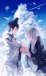  black_hair child ebisu_(noragami) highres holding_hands instockeee iwami_(noragami) japanese_clothes long_hair noragami short_hair white_hair younger 