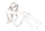  1girl long_hair monochrome original shorts sketch solo traditional_media yoshitomi_akihito 