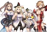  4girls arm_up armpits bare_shoulders black_gloves black_legwear blonde_hair blue_eyes bravely_default:_flying_fairy bravely_default:_praying_brage bravely_default_(series) breasts brown_eyes brown_hair cleavage cowboy_shot curie_oblige detached_collar edea_lee gloves hair_ornament hair_over_one_eye hand_on_own_chest hat iglia_ningva_oblige lilia_de_rosso_noblesse_oblige long_hair looking_at_viewer mini_top_hat multiple_girls navel nidy official_art outstretched_hand side_ponytail silver_hair skirt top_hat twintails very_long_hair white_gloves white_legwear wrist_cuffs 