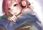 1girl blush bust face headphones lips lma looking_at_viewer love_live!_school_idol_project musical_note nishikino_maki red_eyes short_hair sketch solo twitter_username violet_eyes 