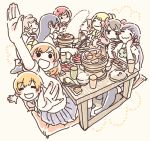  6+girls ayase_eli black_hair blonde_hair blue_hair blush bow brown_hair eating food hair_bow hoshizora_rin koizumi_hanayo kousaka_honoka long_hair looking_at_viewer love_live!_school_idol_project minami_kotori multiple_girls nishikino_maki open_mouth orange_hair purple_hair redhead rice sagami_(aikodesyo) school_uniform short_hair skirt smile sonoda_umi tagme toujou_nozomi twintails yakiniku yazawa_nico 