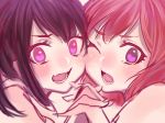  2girls absurdres black_hair cheek-to-cheek heart heart-shaped_pupils highres holding_hands looking_at_viewer love_live!_school_idol_project marker_(medium) multiple_girls nishikino_maki pov pov_eye_contact red_eyes redhead short_twintails sketch symbol-shaped_pupils traditional_media twintails yazawa_nico 