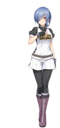  1girl artist_request baseball_uniform belt black_gloves black_pants blue_hair boots brown_belt brown_boots brown_eyes cinderella_series closed_mouth fingerless_gloves gloves hachigatsu_no_cinderella_nine hair_over_one_eye hand_on_own_chest highres light_smile looking_at_viewer official_art pants pants_under_shorts seijou_baseball_uniform shirt shirt_under_shirt short_hair short_sleeves shorts solo sportswear striped_clothes striped_shirt striped_shorts toudou_taira transparent_background white_shirt 