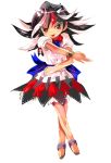  1girl alphes_(style) black_hair dress flip-flops horns kijin_seija long_hair looking_at_viewer multicolored_hair parody red_eyes redhead sandals shope solo streaked_hair style_parody tongue tongue_out touhou white_hair 
