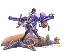  artist_request black_boots black_shorts blonde_hair blue_hat blue_jacket boots breasts cape cloak eye_mask full_body genshin_impact gun hat holding holding_weapon jacket kan_(zwssg) large_breasts machine_gun mask open_mouth ponytail purple_scarf scarf shirt shorts smile standing thigh_boots thunderblitz_gvardiya_(genshin_impact) weapon white_shirt 