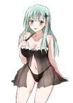  1girl :d aqua_eyes aqua_hair babydoll black_panties breasts hair_ornament hairclip highres kantai_collection long_hair open_mouth panties smile solo suzuya_(kantai_collection) tokidoki_tsuzuku tongue tongue_out underwear 