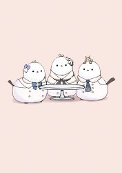  1girl animal_ears animal_focus animalization bird black_neckerchief blonde_hair blue_archive blue_bow blue_bowtie blue_necktie bow bowtie buttons capelet double-breasted flower fox_ears fox_girl hair_flower hair_ornament hair_ribbon highres mika_(blue_archive) mini_person minigirl nagisa_(blue_archive) neckerchief necktie on_head pink_background purple_flower ribbon round_table se-u-ra seia_(blue_archive) simple_background table tea_party_(blue_archive) white_bird white_capelet white_flower white_ribbon 