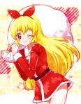  aikatsu! blonde_hair christmas hoshimiya_ichigo long_hair red_eyes santa&#039;s_outfit smile wink 