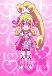  1girl aida_mana artist_request blonde_hair blush boots cure_heart dokidoki!_precure female hearts long_hair magical_girl pink_eyes ponytail ribbon smile solo source_request 