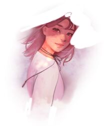  1girl angela_he bob_cut head_tilt looking_at_viewer missed_messages neck_ribbon non-web_source official_art pink_hair ribbon shirt_tucked_in short_hair smile solo sweater transparent_background upper_body variant_set white_sweater 