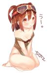  1girl bare_shoulders bottomless brown_hair chitetan goggles goggles_on_head highres looking_at_viewer ole_tower rammer_(ole_tower) short_hair simple_background solo twintails 