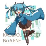  1girl blue_eyes blue_hair dadadanoda ene_(kagerou_project) headphones kagerou_project long_hair oversized_clothes sleeves_past_wrists twintails 