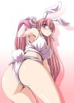  1girl animal_ears ass breasts bunnysuit fundoshi glasses long_hair looking_back original pink_hair rabbit_ears solo thighs tonpuu violet_eyes 