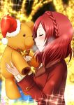  blush braids christmas closed_eyes kiss love_live!_school_idol_project night nishikino_maki redhead short_hair stuffed_animal 