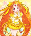 1girl bubble_skirt cure_muse_(yellow) heart long_hair looking_at_viewer magical_girl orange_hair pink_eyes precure shirabe_ako skirt smile solo suite_precure tiara twintails very_long_hair yellow_skirt yupiteru 