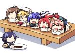  &gt;_&lt; 6+girls :&gt; :d @_@ ahoge blonde_hair blue_eyes book brown_hair chibi glasses hat hinata_nao i-168_(kantai_collection) i-19_(kantai_collection) i-401_(kantai_collection) i-58_(kantai_collection) i-8_(kantai_collection) kantai_collection multiple_girls open_mouth pink_eyes redhead smile sushi tagme taigei_(kantai_collection) torpedo |_| 