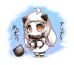  1girl dress hisahiko horns kantai_collection long_hair mittens northern_ocean_hime orange_eyes solo translation_request very_long_hair white_dress white_hair 