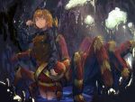  1girl blonde_hair bow cave hair_bow insect_girl kaatoso kurodani_yamame looking_at_viewer monster_girl red_eyes short_hair solo spider_girl touhou 