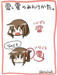  2girls :o blush_stickers brown_hair diagram fang folded_ponytail ikazuchi_(kantai_collection) inazuma_(kantai_collection) kanji kantai_collection multiple_girls nanodesu_(phrase) ponytail sakurai_haruto signature tagme translated 