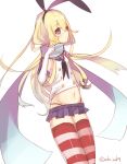  1girl blonde_hair gloves hair_ribbon kantai_collection microskirt pleated_skirt ribbon sakofu scarf shimakaze_(kantai_collection) skirt thigh-highs thong_panties violet_eyes 