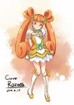  1girl artist_request boots cure_rosetta dokidoki!_precure dress female long_hair magical_girl odango orange_eyes orange_hair smile solo source_request twintails yotsuba_alice 