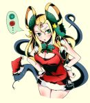  1girl blonde_hair breasts cleavage dragonice green_eyes hair_ornament hat highres meimei_(p&amp;d) puzzle_&amp;_dragons santa_costume santa_hat snake turtle_shell 