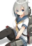  1girl absurdres blue_eyes gloves hair_ornament hair_over_one_eye hairclip hamakaze_(kantai_collection) highres kantai_collection kou_mashiro pantyhose short_hair silver_hair uniform white_hair 