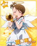  &gt;_&lt; angel_wings brown_hair character_name dress futami_ami horn idolmaster idolmaster_million_live! official_art short_hair side_ponytail wings 